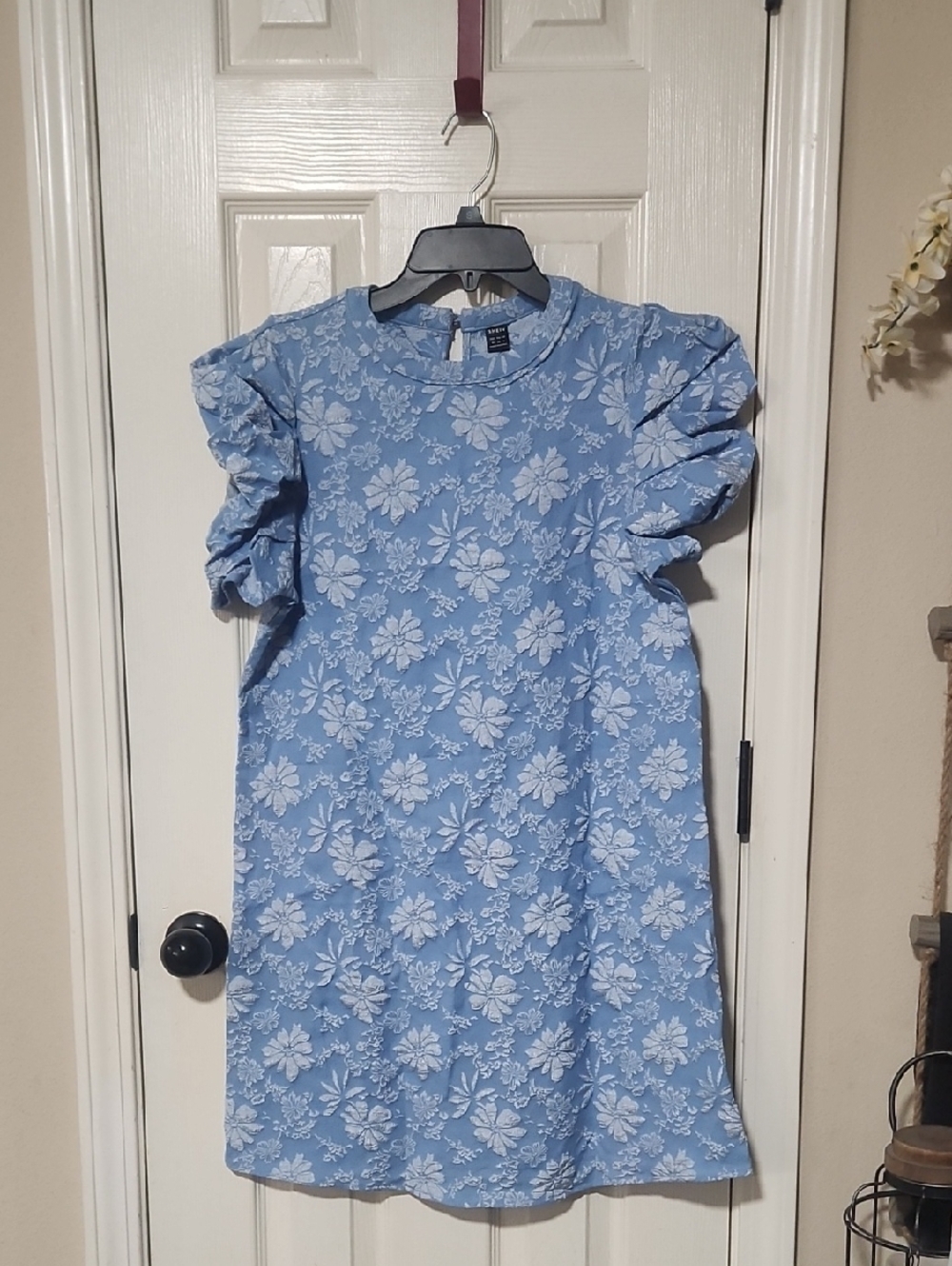 SHEIN Blue Floral Ruffle Sleeve Dress, Pre-owned But Never Worn.